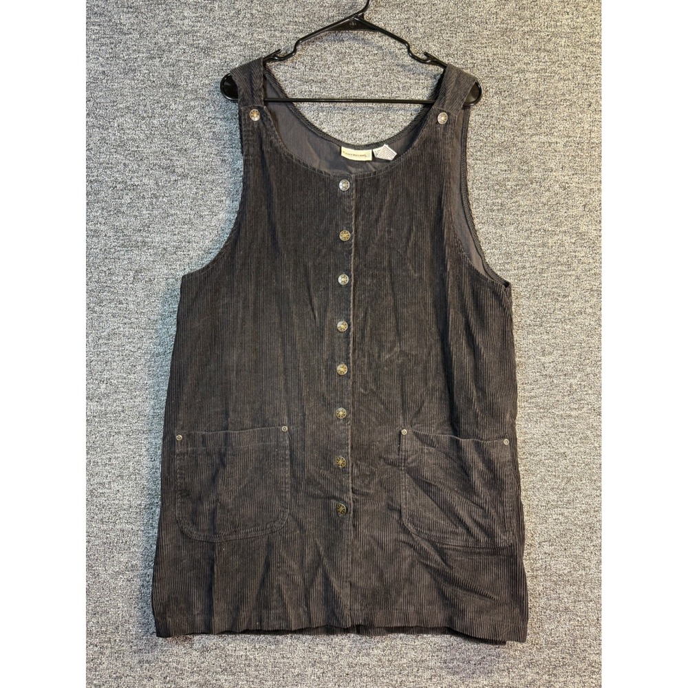 Kathy Ireland Women Black Corduroy Button Front Jumper Dress Size Medium Vintage